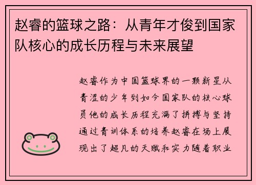 赵睿的篮球之路：从青年才俊到国家队核心的成长历程与未来展望